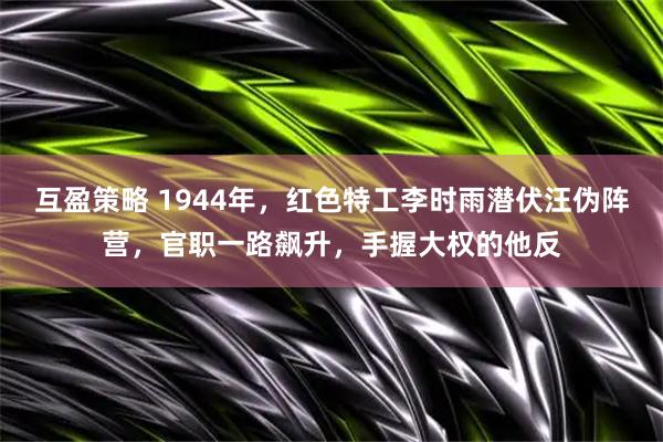 互盈策略 1944年，红色特工李时雨潜伏汪伪阵营，官职一路飙升，手握大权的他反